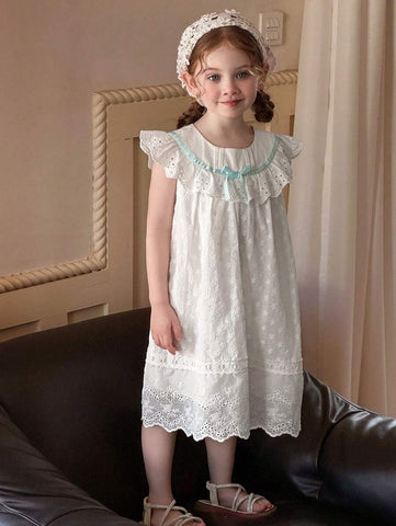 DAZY Girls (Small) Round Neck Casual Bow Sleeveless Cute Mid-Length Summer Dress