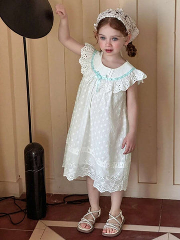 DAZY Girls (Small) Round Neck Casual Bow Sleeveless Cute Mid-Length Summer Dress