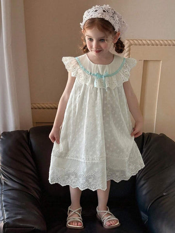 DAZY Girls (Small) Round Neck Casual Bow Sleeveless Cute Mid-Length Summer Dress