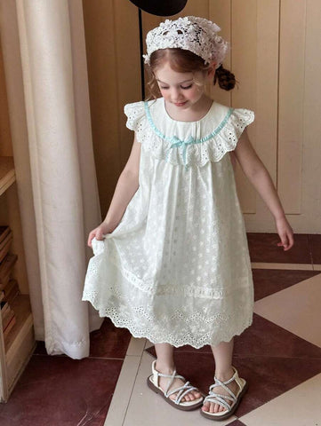 DAZY Girls (Small) Round Neck Casual Bow Sleeveless Cute Mid-Length Summer Dress