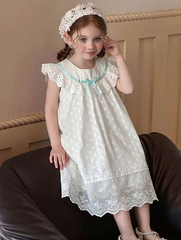 DAZY Girls (Small) Round Neck Casual Bow Sleeveless Cute Mid-Length Summer Dress