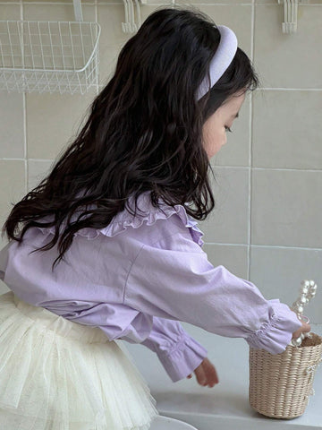 DAZY Girls (Small) Solid Color Peter Pan Collar Button Up Long Sleeve Pleated Casual Blouse