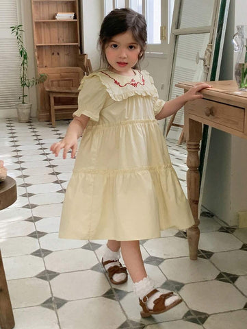 DAZY Girls (Toddler) Round Neck Summer Butterfly Embroidery Dress