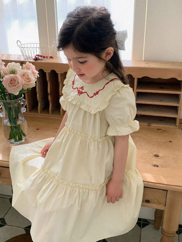 DAZY Girls (Toddler) Round Neck Summer Butterfly Embroidery Dress