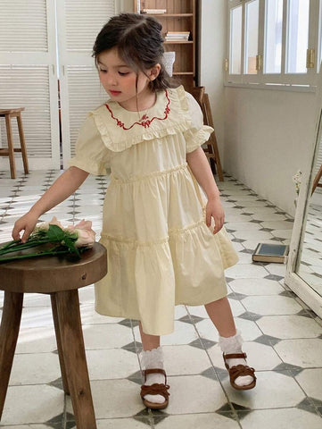 DAZY Girls (Toddler) Round Neck Summer Butterfly Embroidery Dress