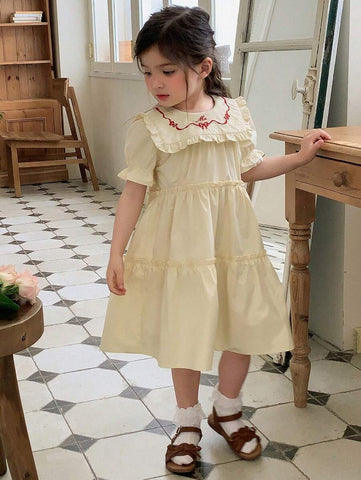 DAZY Girls (Toddler) Round Neck Summer Butterfly Embroidery Dress