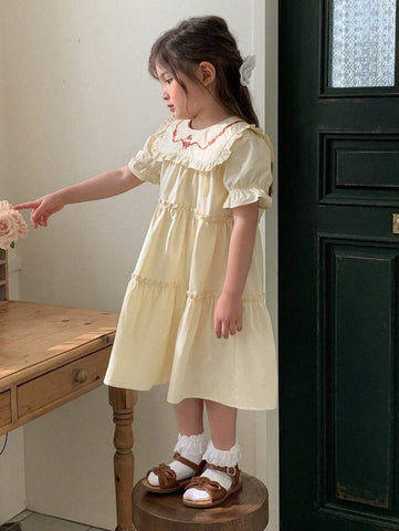 DAZY Girls (Toddler) Round Neck Summer Butterfly Embroidery Dress