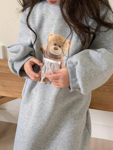 DAZY Girls (Young Girl) Round Neck Knitted Bear Print Straight Dress