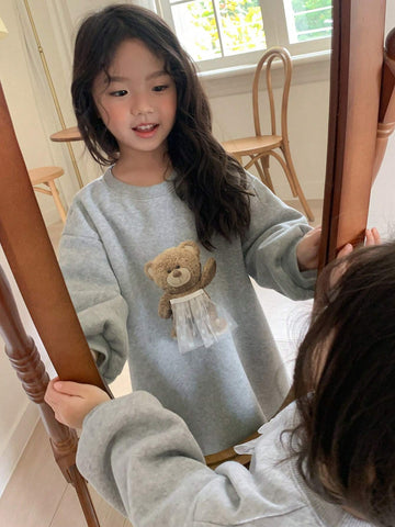 DAZY Girls (Young Girl) Round Neck Knitted Bear Print Straight Dress