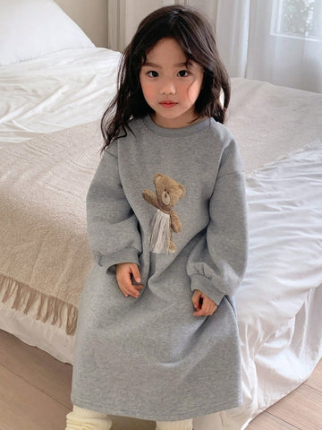 DAZY Girls (Young Girl) Round Neck Knitted Bear Print Straight Dress