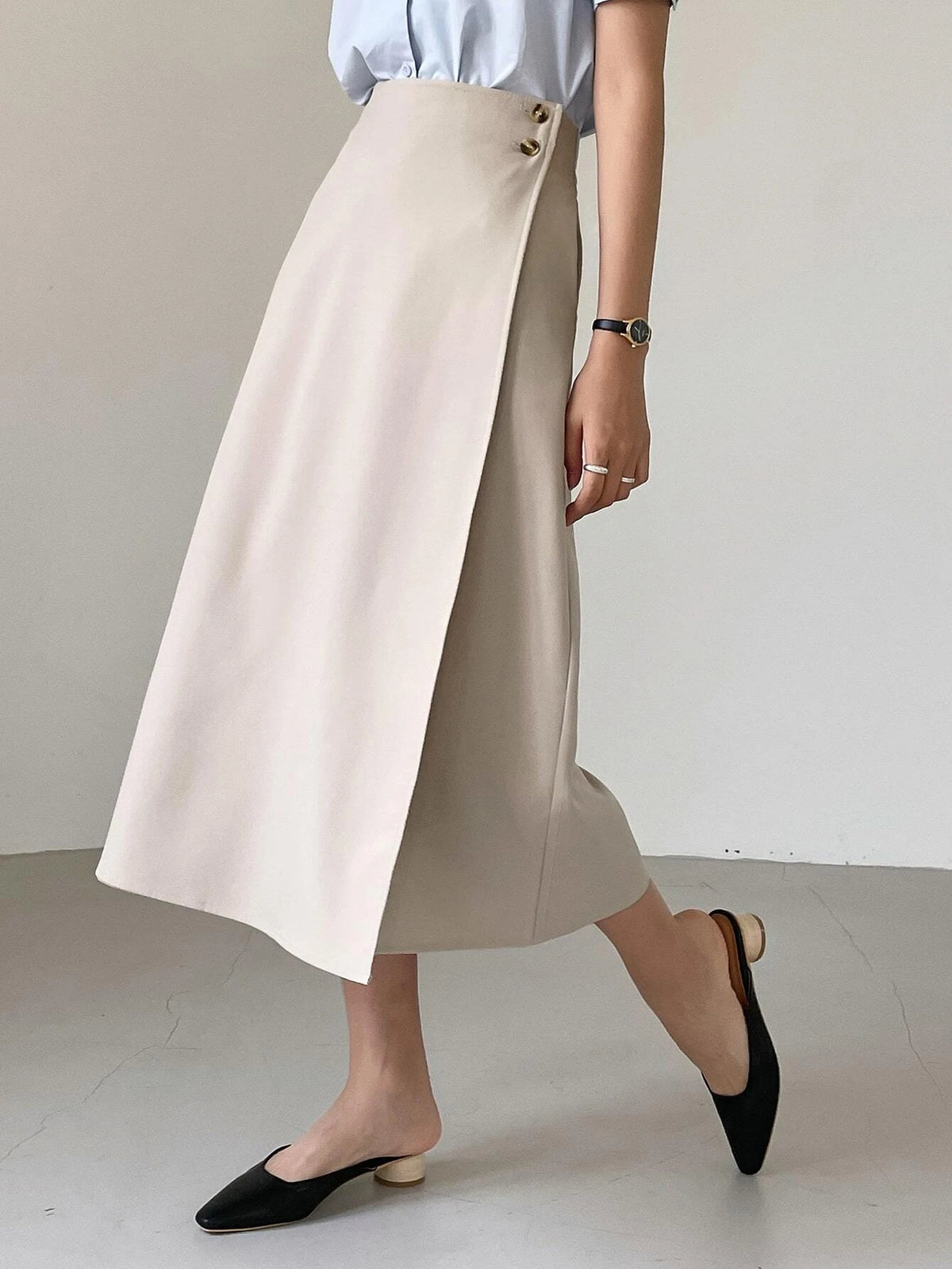 DAZY High Waist Button Side Wrap Skirt