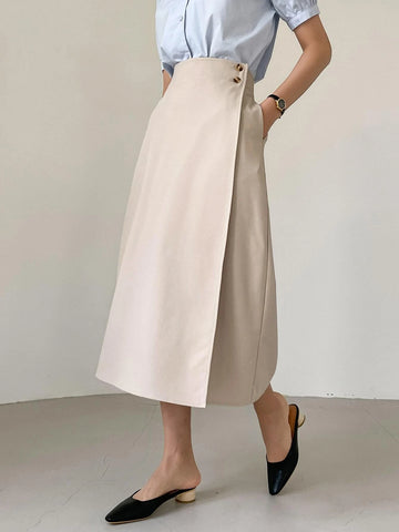 DAZY High Waist Button Side Wrap Skirt