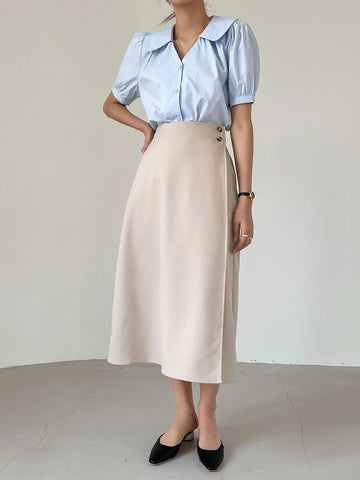 DAZY High Waist Button Side Wrap Skirt