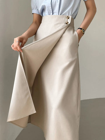 DAZY High Waist Button Side Wrap Skirt