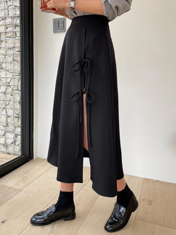 DAZY High Waist Knot Side Split Thigh Skirt