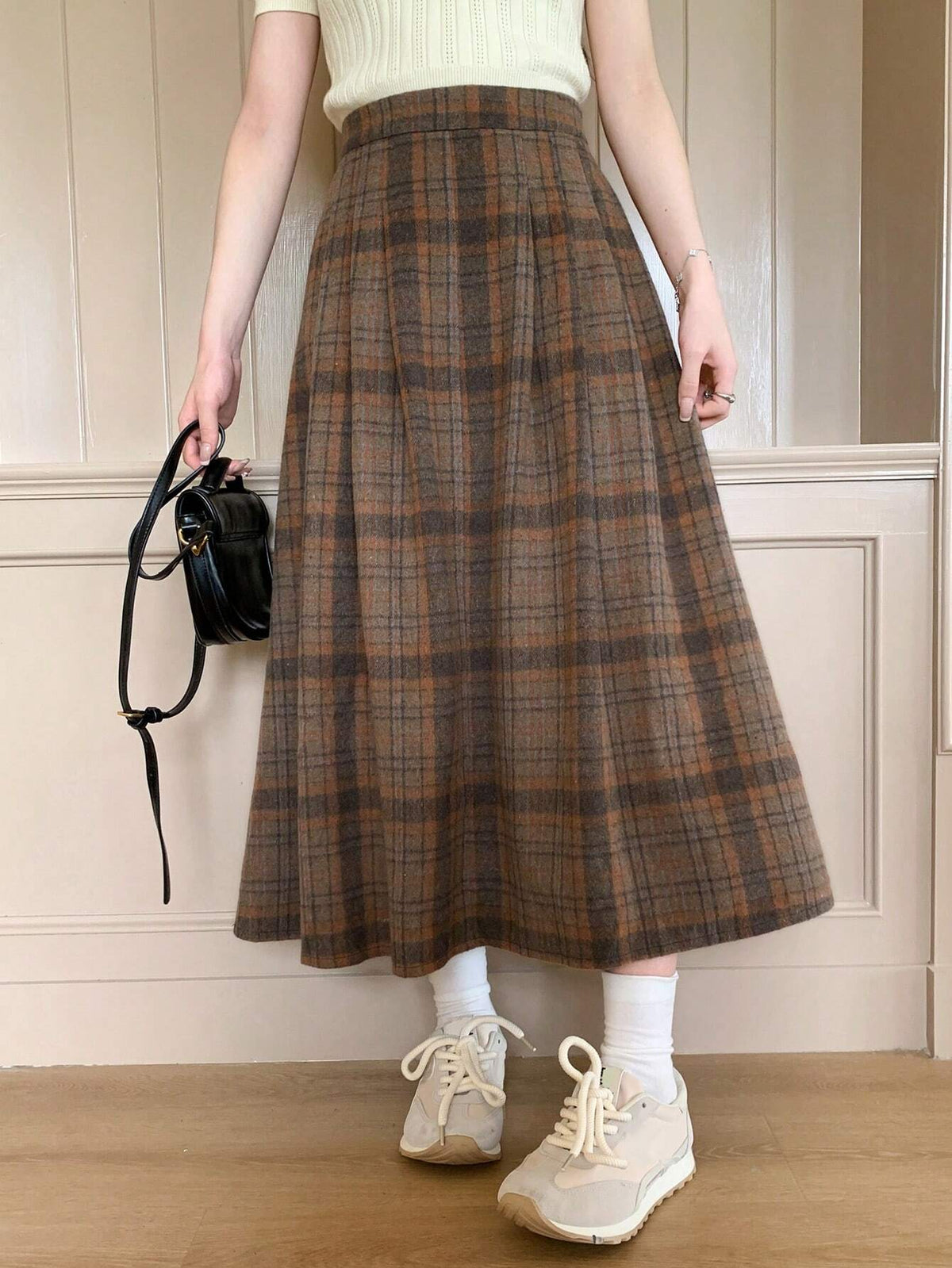 DAZY High Waist Plaid Print Long Casual Skirt For Women