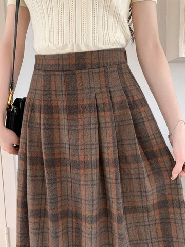 DAZY High Waist Plaid Print Long Casual Skirt For Women