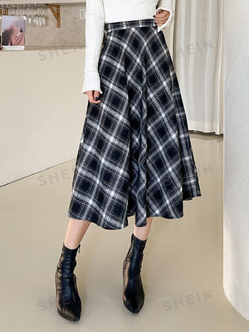 DAZY High Waist Plaid Print Skirt