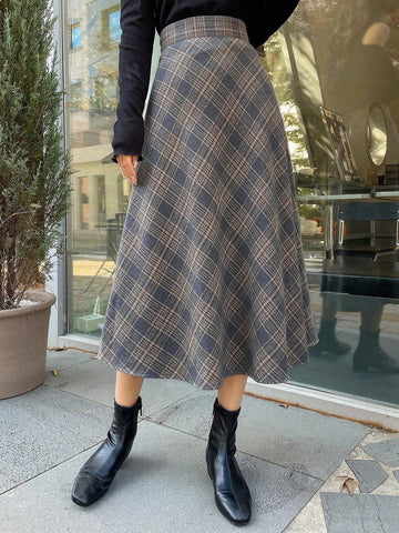 DAZY High Waist Plaid Print Skirt