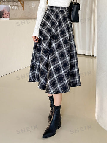 DAZY High Waist Plaid Print Skirt
