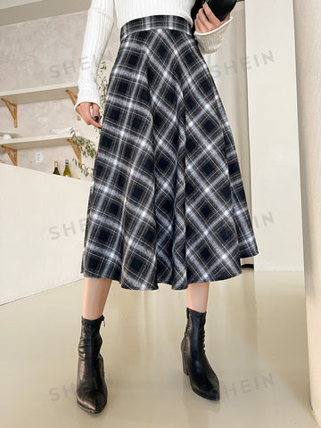 DAZY High Waist Plaid Print Skirt