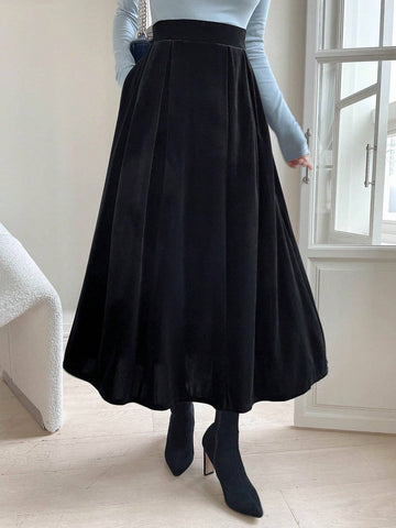 DAZY High Waist Slant Pocket Velvet Skirt