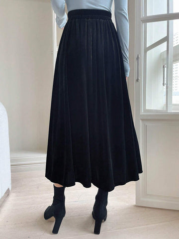 DAZY High Waist Slant Pocket Velvet Skirt