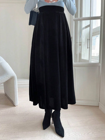 DAZY High Waist Slant Pocket Velvet Skirt