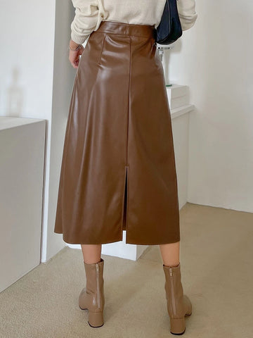 DAZY High Waist Split Back PU Leather Skirt