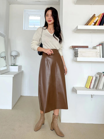 DAZY High Waist Split Back PU Leather Skirt