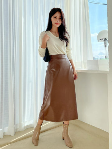 DAZY High Waist Split Back PU Leather Skirt