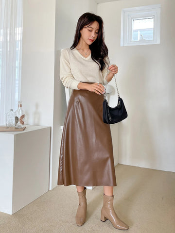 DAZY High Waist Split Back PU Leather Skirt