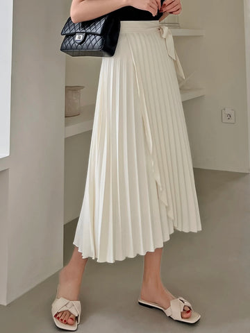 DAZY High Waist Wrap Hem Belted Pleated Skirt
