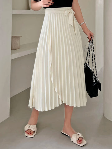 DAZY High Waist Wrap Hem Belted Pleated Skirt