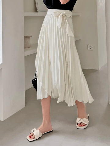 DAZY High Waist Wrap Hem Belted Pleated Skirt