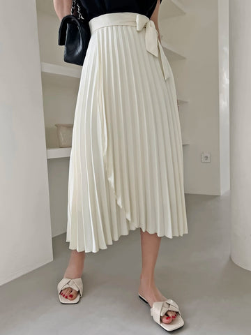 DAZY High Waist Wrap Hem Belted Pleated Skirt