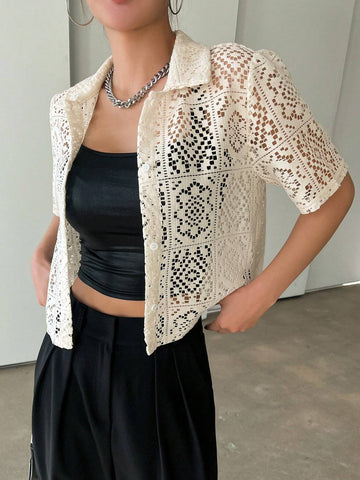 DAZY Hollow Out Button Front Top Without Tube Top