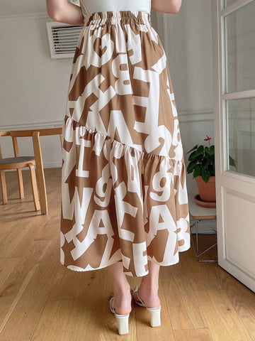 DAZY Ladies' Elastic Waist Ruffled Hem Allover Print Skirt, Summer