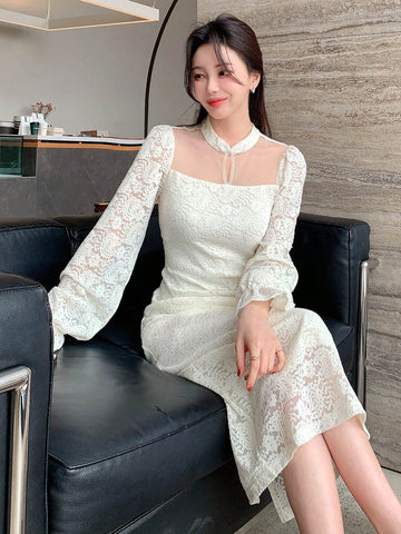 DAZY Ladies' Mesh & Lace Splice Dress