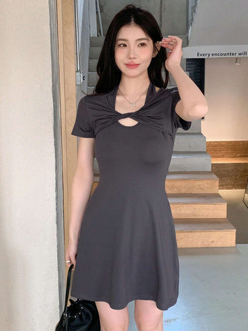 DAZY Ladies' One-Color Twist Knot Design Hollow Out Dress