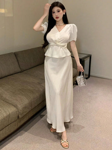 DAZY Ladies' Plain & Simple Daily Short Sleeve Skirt Set