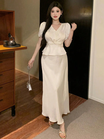 DAZY Ladies' Plain & Simple Daily Short Sleeve Skirt Set