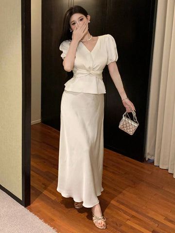 DAZY Ladies' Plain & Simple Daily Short Sleeve Skirt Set