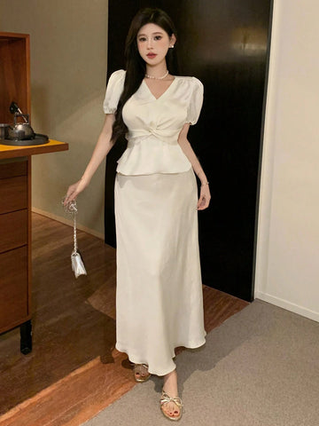 DAZY Ladies' Plain & Simple Daily Short Sleeve Skirt Set