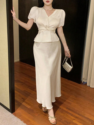 DAZY Ladies' Plain & Simple Daily Short Sleeve Skirt Set