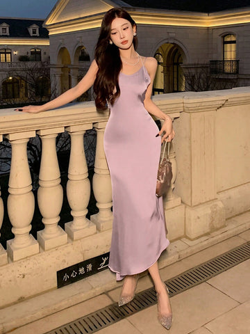 DAZY Ladies' Satin Spaghetti Strap Dress