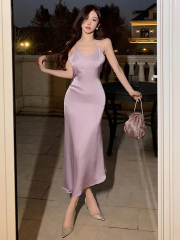 DAZY Ladies' Satin Spaghetti Strap Dress