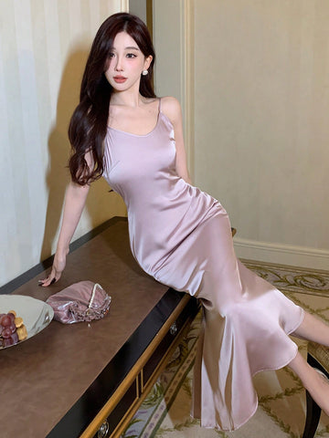 DAZY Ladies' Satin Spaghetti Strap Dress