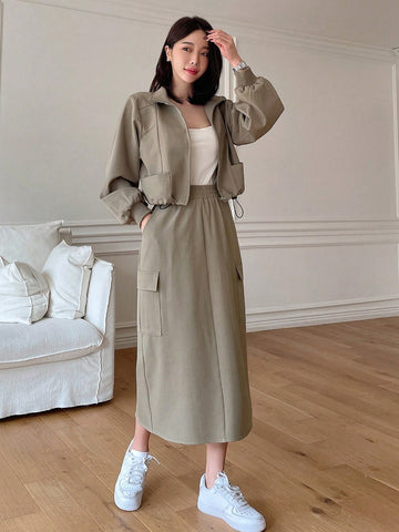 DAZY Ladies' Solid Color Casual Two-Piece Set