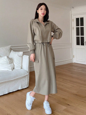 DAZY Ladies' Solid Color Casual Two-Piece Set